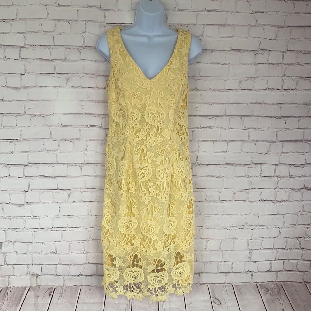 Premier Amour yellow lace midi dress size 10